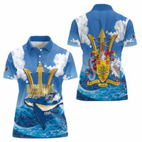 Barbados Independence Day Women Polo Shirt Gold Trident and Flying Fish - Wonder Print Shop
