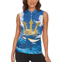 Barbados Independence Day Women Sleeveless Polo Shirt Gold Trident and Flying Fish - Wonder Print Shop