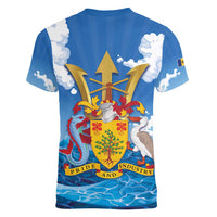 Barbados Independence Day Women V-Neck T-Shirt Gold Trident and Flying Fish - Wonder Print Shop