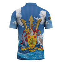 Barbados Independence Day Zipper Polo Shirt Gold Trident and Flying Fish - Wonder Print Shop