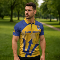 Barbados Football 2026 Custom Zipper Polo Shirt Go Bajan Tridents