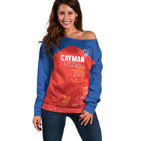 Cayman Islands Football 2026 Custom Off Shoulder Sweater Sea Turtle Coat Of Arms Style