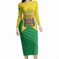 French Guiana Football 2026 Custom Long Sleeve Bodycon Dress Allez Les Yana Dokos