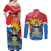 Personalised Antigua and Barbuda Independence Day Couples Matching Off Shoulder Maxi Dress and Long Sleeve Button Shirt Fallow Deer With Flag - Wonder Print Shop