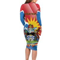 Personalised Antigua and Barbuda Independence Day Family Matching Long Sleeve Bodycon Dress and Hawaiian Shirt Fallow Deer With Flag - Wonder Print Shop