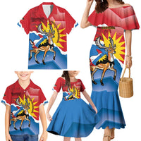 Personalised Antigua and Barbuda Independence Day Family Matching Mermaid Dress and Hawaiian Shirt Fallow Deer With Flag - Wonder Print Shop
