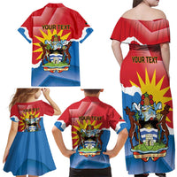 Personalised Antigua and Barbuda Independence Day Family Matching Off Shoulder Maxi Dress and Hawaiian Shirt Fallow Deer With Flag - Wonder Print Shop