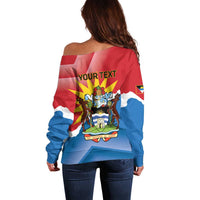 Personalised Antigua and Barbuda Independence Day Off Shoulder Sweater Fallow Deer With Flag - Wonder Print Shop