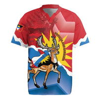 Personalised Antigua and Barbuda Independence Day Rugby Jersey Fallow Deer With Flag - Wonder Print Shop