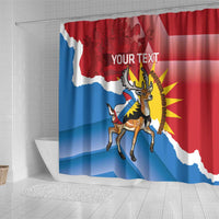 Personalised Antigua and Barbuda Independence Day Shower Curtain Fallow Deer With Flag