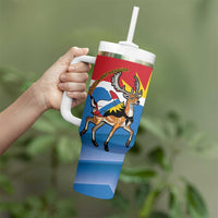 Personalised Antigua and Barbuda Independence Day Tumbler With Handle Fallow Deer With Flag - Wonder Print Shop