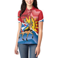 Personalised Antigua and Barbuda Independence Day Women Polo Shirt Fallow Deer With Flag - Wonder Print Shop