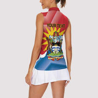 Personalised Antigua and Barbuda Independence Day Women Sleeveless Polo Shirt Fallow Deer With Flag - Wonder Print Shop