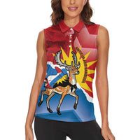 Personalised Antigua and Barbuda Independence Day Women Sleeveless Polo Shirt Fallow Deer With Flag - Wonder Print Shop