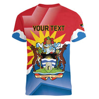 Personalised Antigua and Barbuda Independence Day Women V-Neck T-Shirt Fallow Deer With Flag - Wonder Print Shop