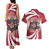 Personalised Latvia Independence Day Couples Matching Tank Maxi Dress and Hawaiian Shirt Latvija White Wagtail With Map 106th Anniversary - Wonder Print Shop