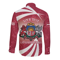 Personalised Latvia Independence Day Long Sleeve Button Shirt Latvija White Wagtail With Map 106th Anniversary - Wonder Print Shop