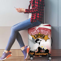 Personalised Latvia Independence Day Luggage Cover Latvija White Wagtail With Map 106th Anniversary - Wonder Print Shop