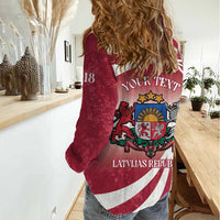 Personalised Latvia Independence Day Women Casual Shirt Latvija White Wagtail With Map 106th Anniversary - Wonder Print Shop