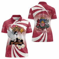 Personalised Latvia Independence Day Women Polo Shirt Latvija White Wagtail With Map 106th Anniversary - Wonder Print Shop