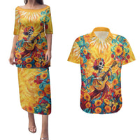 Mexico Day Of The Dead Couples Matching Puletasi and Hawaiian Shirt Sugar Skull Girl With Guitar Colorful Vibes - Wonder Print Shop