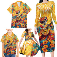 Mexico Day Of The Dead Family Matching Long Sleeve Bodycon Dress and Hawaiian Shirt Sugar Skull Girl With Guitar Colorful Vibes - Wonder Print Shop