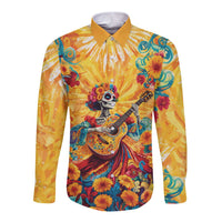 Mexico Day Of The Dead Long Sleeve Button Shirt Sugar Skull Girl With Guitar Colorful Vibes - Wonder Print Shop