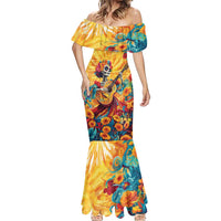 Mexico Day Of The Dead Mermaid Dress Sugar Skull Girl With Guitar Colorful Vibes - Wonder Print Shop