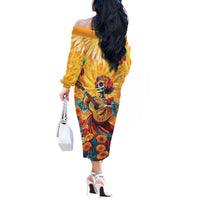 Mexico Day Of The Dead Off The Shoulder Long Sleeve Dress Sugar Skull Girl With Guitar Colorful Vibes - Wonder Print Shop