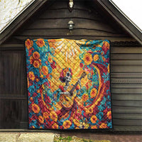 Mexico Day Of The Dead Quilt Sugar Skull Girl With Guitar Colorful Vibes - Wonder Print Shop