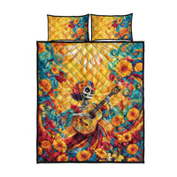 Mexico Day Of The Dead Quilt Bed Set Sugar Skull Girl With Guitar Colorful Vibes - Wonder Print Shop