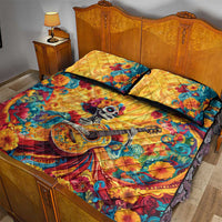 Mexico Day Of The Dead Quilt Bed Set Sugar Skull Girl With Guitar Colorful Vibes - Wonder Print Shop