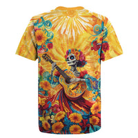 Mexico Day Of The Dead Rugby Jersey Sugar Skull Girl With Guitar Colorful Vibes - Wonder Print Shop