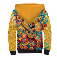 Mexico Day Of The Dead Sherpa Hoodie Sugar Skull Girl With Guitar Colorful Vibes - Wonder Print Shop