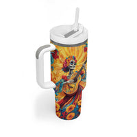 Mexico Day Of The Dead Tumbler With Handle Sugar Skull Girl With Guitar Colorful Vibes - Wonder Print Shop