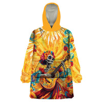 Mexico Day Of The Dead Wearable Blanket Hoodie Sugar Skull Girl With Guitar Colorful Vibes - Wonder Print Shop