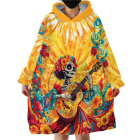 Mexico Day Of The Dead Wearable Blanket Hoodie Sugar Skull Girl With Guitar Colorful Vibes - Wonder Print Shop