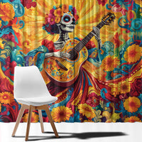 Mexico Day Of The Dead Window Curtain Sugar Skull Girl With Guitar Colorful Vibes - Wonder Print Shop
