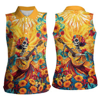 Mexico Day Of The Dead Women Sleeveless Polo Shirt Sugar Skull Girl With Guitar Colorful Vibes - Wonder Print Shop