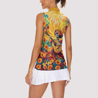 Mexico Day Of The Dead Women Sleeveless Polo Shirt Sugar Skull Girl With Guitar Colorful Vibes - Wonder Print Shop