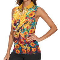 Mexico Day Of The Dead Women Sleeveless Polo Shirt Sugar Skull Girl With Guitar Colorful Vibes - Wonder Print Shop