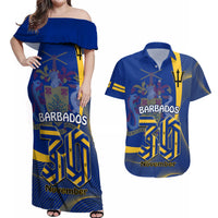 Personalised Barbados Independence Day Couples Matching Off Shoulder Maxi Dress and Hawaiian Shirt 30 November Happy Anniversary Barbadian - Wonder Print Shop