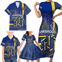 Personalised Barbados Independence Day Family Matching Short Sleeve Bodycon Dress and Hawaiian Shirt 30 November Happy Anniversary Barbadian - Wonder Print Shop