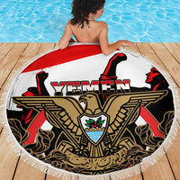 Yemen Independence Day Beach Blanket Yemeni Coat Of Arms With Coffea Arabica Flowers - Wonder Print Shop
