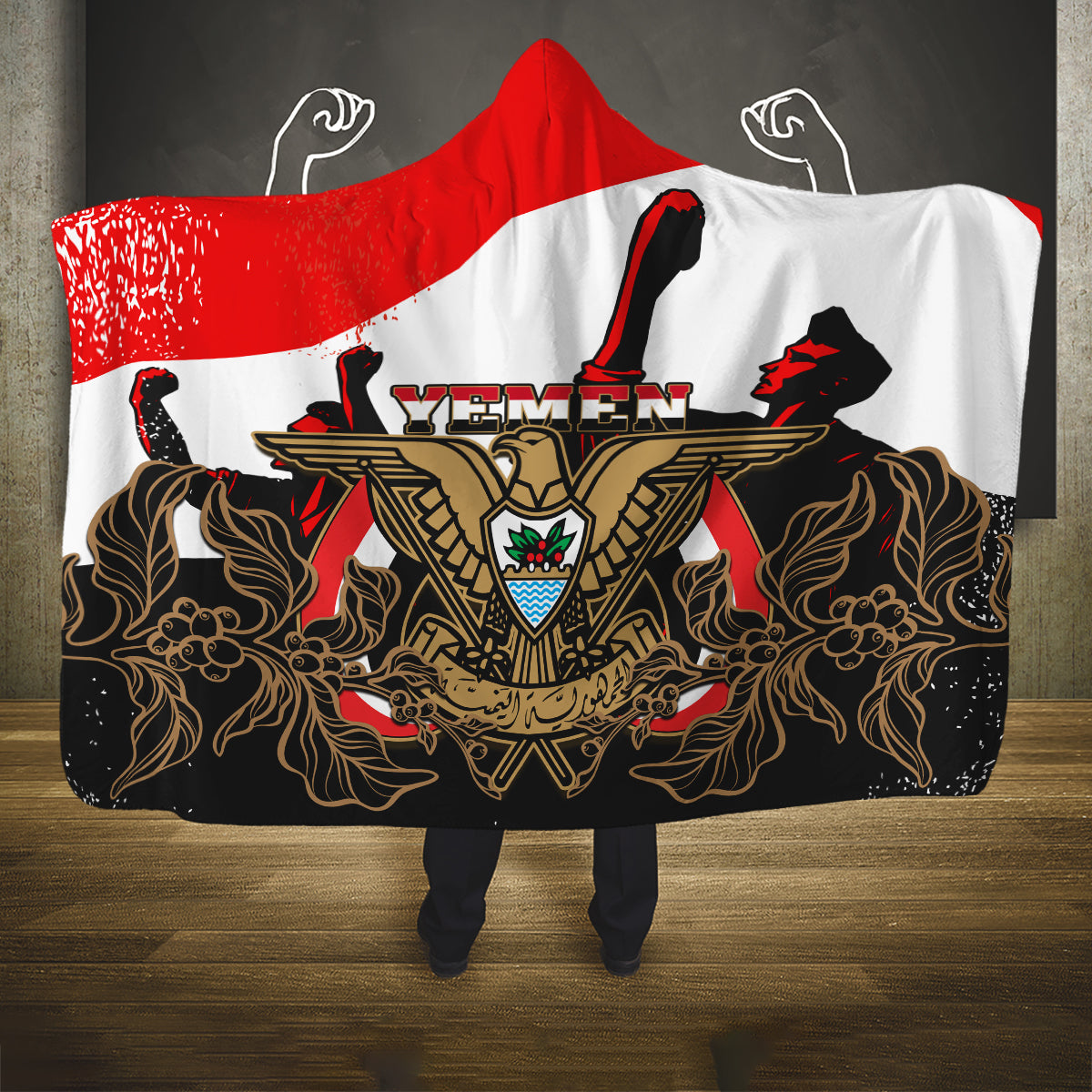 personalised-yemen-independence-day-hooded-blanket-yemeni-coat-of-arms-with-coffea-arabica-flowers