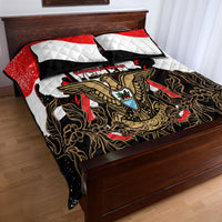 Yemen Independence Day Quilt Bed Set Yemeni Coat Of Arms With Coffea Arabica Flowers - Wonder Print Shop