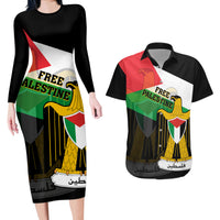 Free Palestine Couples Matching Long Sleeve Bodycon Dress and Hawaiian Shirt Coat Of Arms Mix Flag Style - Wonder Print Shop