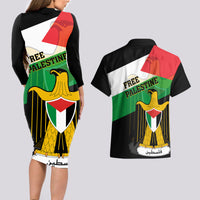 Free Palestine Couples Matching Long Sleeve Bodycon Dress and Hawaiian Shirt Coat Of Arms Mix Flag Style - Wonder Print Shop