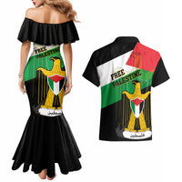 Free Palestine Couples Matching Mermaid Dress and Hawaiian Shirt Coat Of Arms Mix Flag Style - Wonder Print Shop