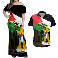 Free Palestine Couples Matching Off Shoulder Maxi Dress and Hawaiian Shirt Coat Of Arms Mix Flag Style - Wonder Print Shop
